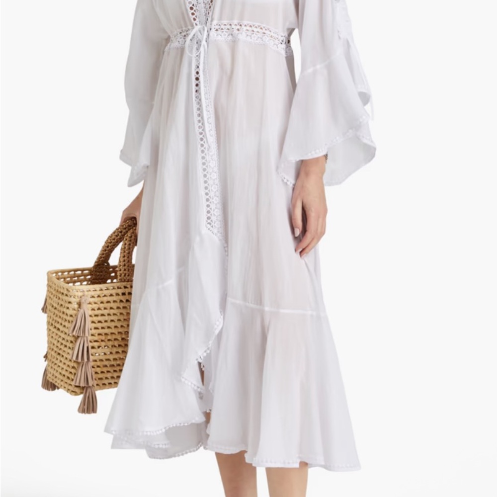 Charo Ruiz Ibiza White Guipure Lace Kaftan Cotton Cover-up Size Small Light